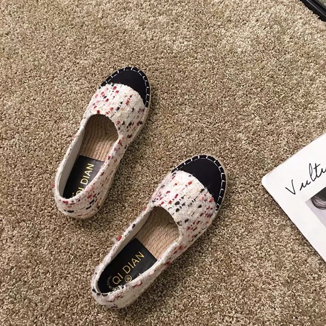 Giày lười bệt nữ da lộn, vải, đế cói