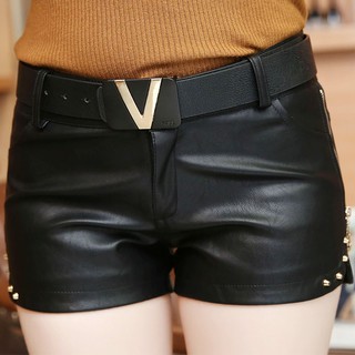 Quần sọt da PU phối khoá kéo cho nữ