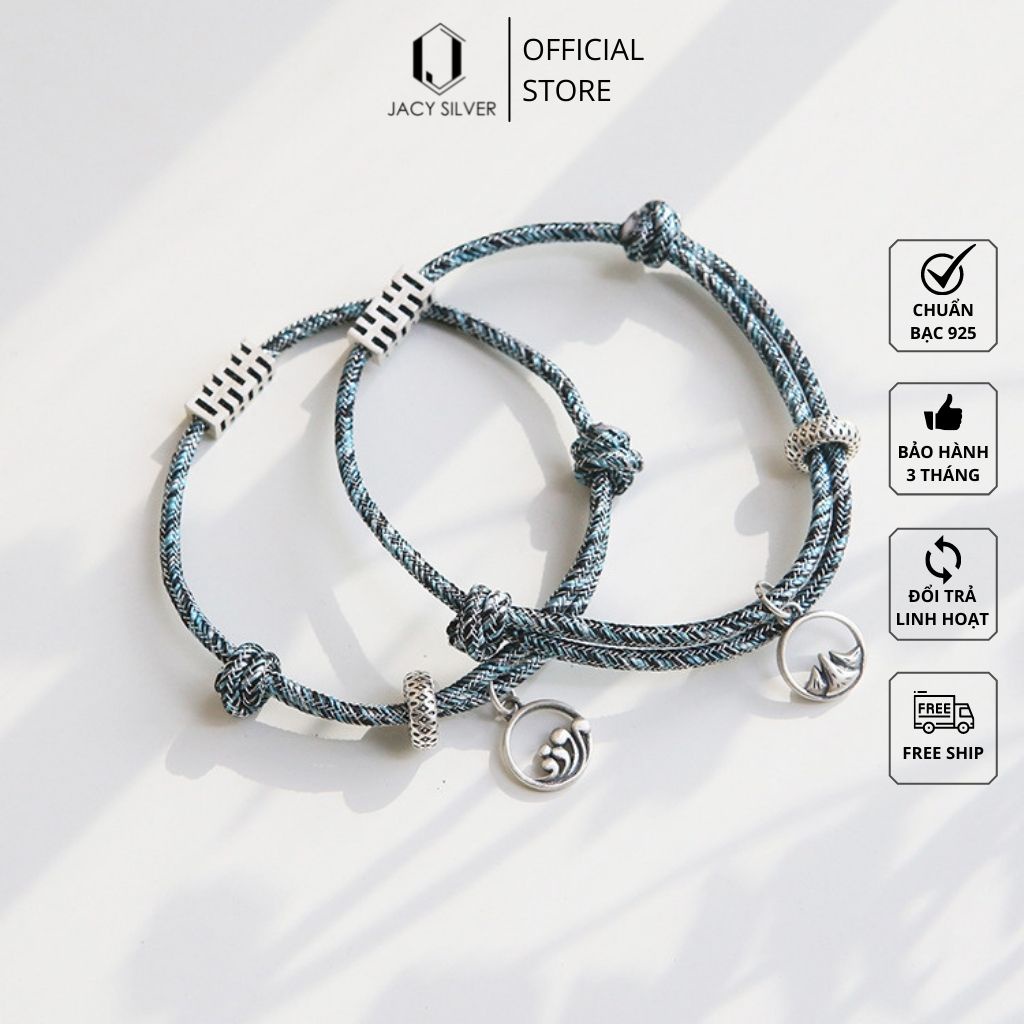 Vòng Tay Đôi Bạc 925 Dây Dù Mix Charm Bạc , Lắc Tay Cặp Bạc Ý Jacy Silver LD1001