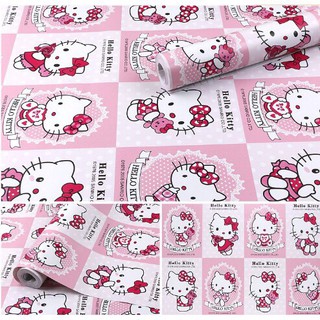 Cuộn 5M PVC giấy dán tường (có sẵn keo dán) – NỀN HỒNG HELLO KITTY YJ036
