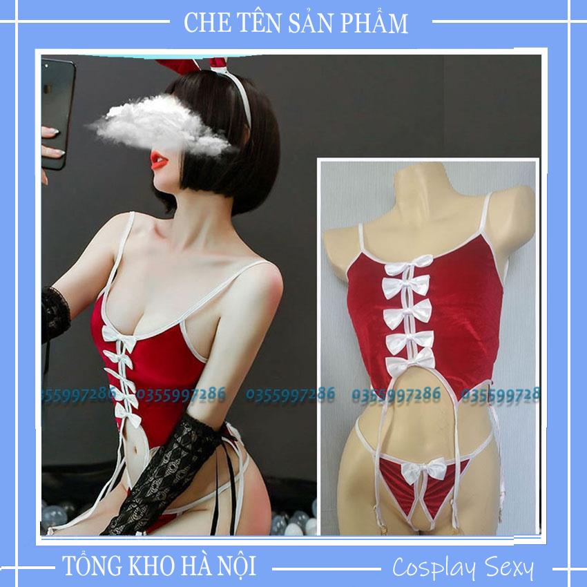 Cosplay Sexy Thỏ Bunny Hở Lưng Đồ Ngủ Sexy Freesize BigSize Garter Corset Nhung Quảng Hâu Cao Cấp _ Ivyshop - T1850
