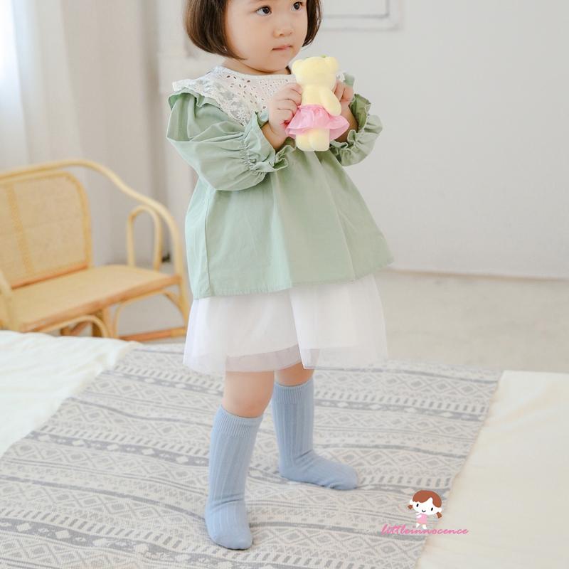 Vớ Dệt Kim Cao Đến Đầu Gối Không Đường May Màu Sắc Trơn Dành Cho Bé Gái