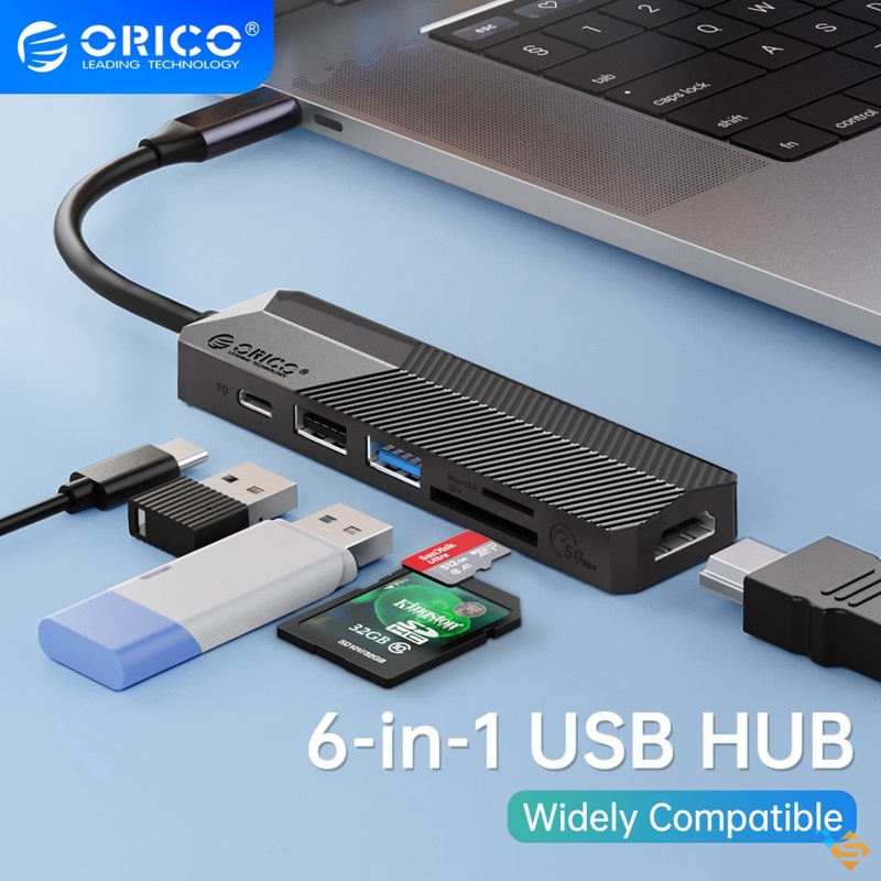 Bộ chia cổng USB ORICO MDK 4/5/6P Type-C 6-in-1 cổng USB 3.0 HDMI 5Gbps cho Macbook & PC - Bảo hành chính hãng 1 năm