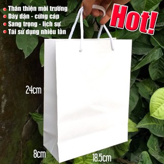 [ ẢNH THẬT ] 10 chiếc túi giấy duplex trơn giá rẻ, bền đẹp, dày dặn 300gms Túi giấy duplex trắng trơn cao cấp 18.5x24x8
