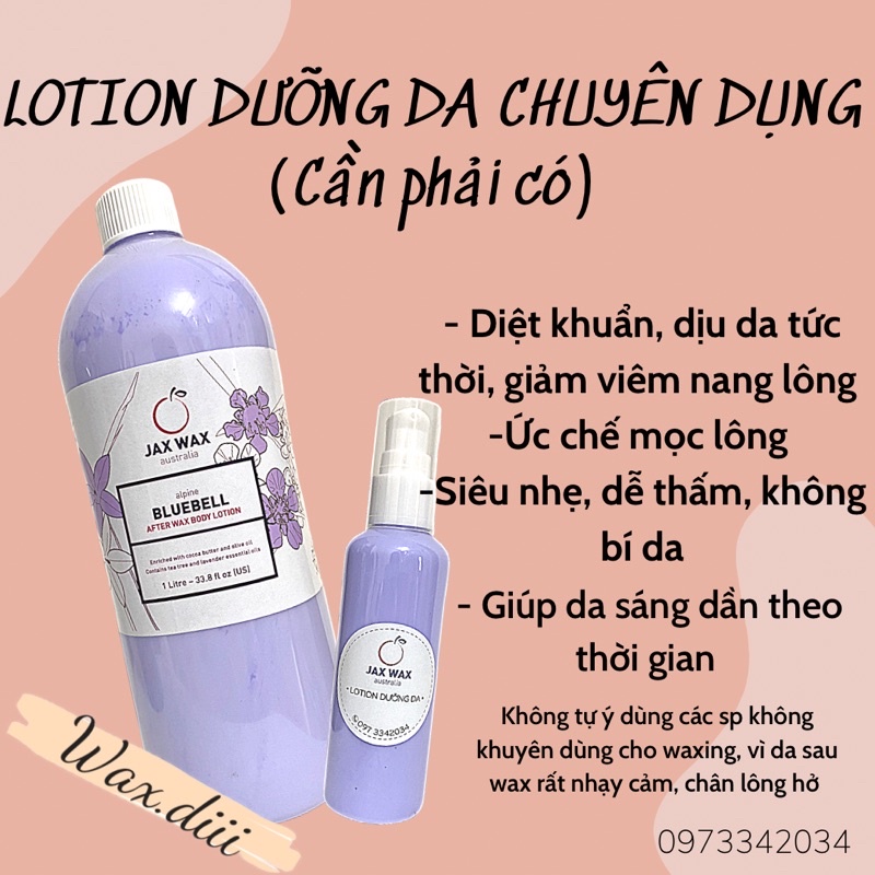 Lotion Bluebell dưỡng da wax chuyên dụng, dịu da, ngừa lông mọc ngược jaxwax mùi oải hương