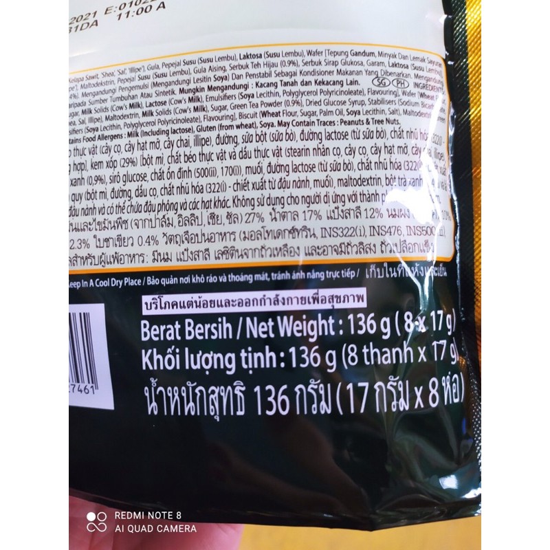 túi 8 thanh kitkat trà xanh 17g /1 thanh