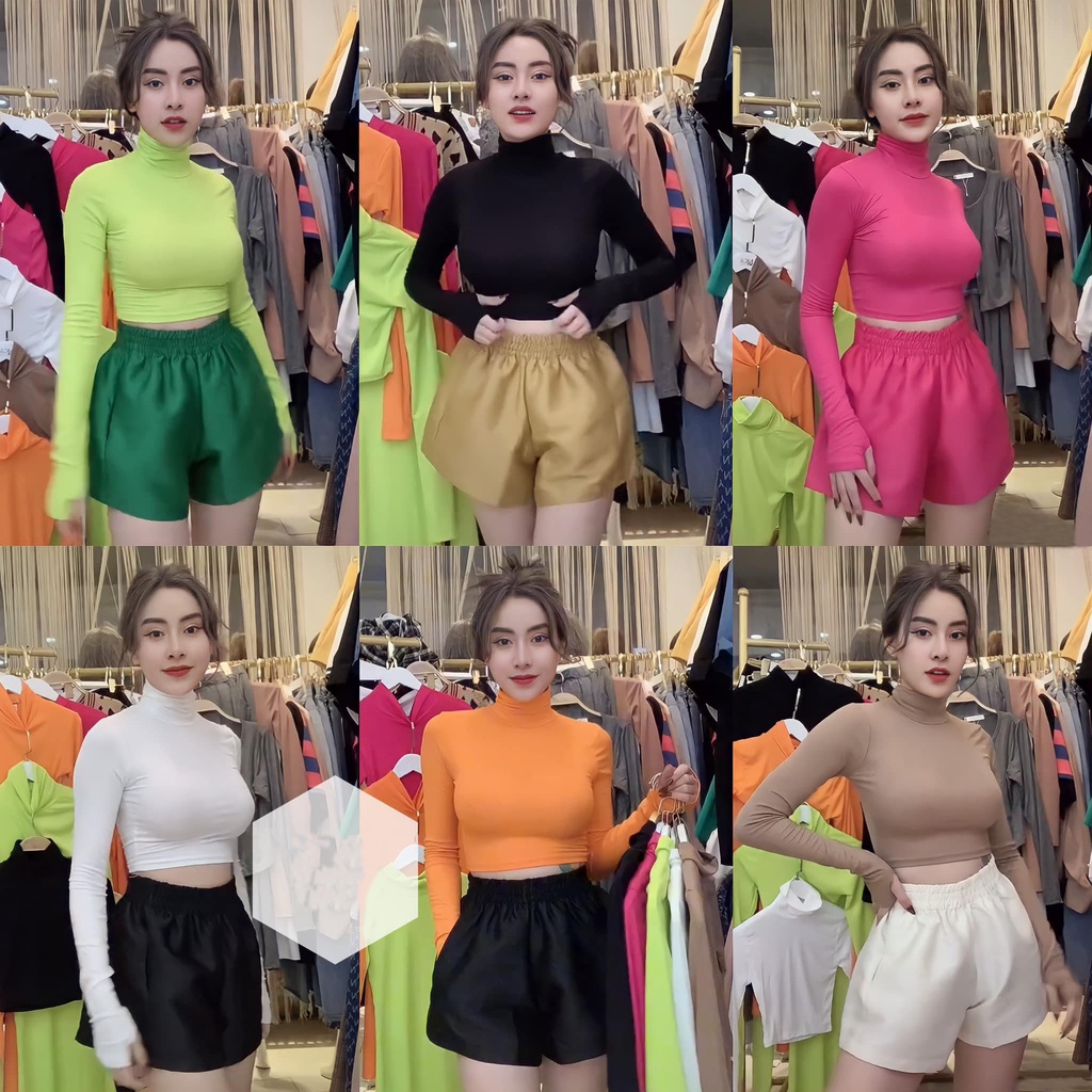 Áo croptop nữ len tăm cổ lọ hàn quốc dài tay thun lạnh giữ nhiệt cổ 3 phân
