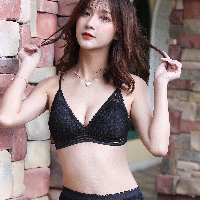 Áo bra nữ ren 2 dây đẹp, áo ngực không gọng mút mỏng ren hoa DOPICO B7313