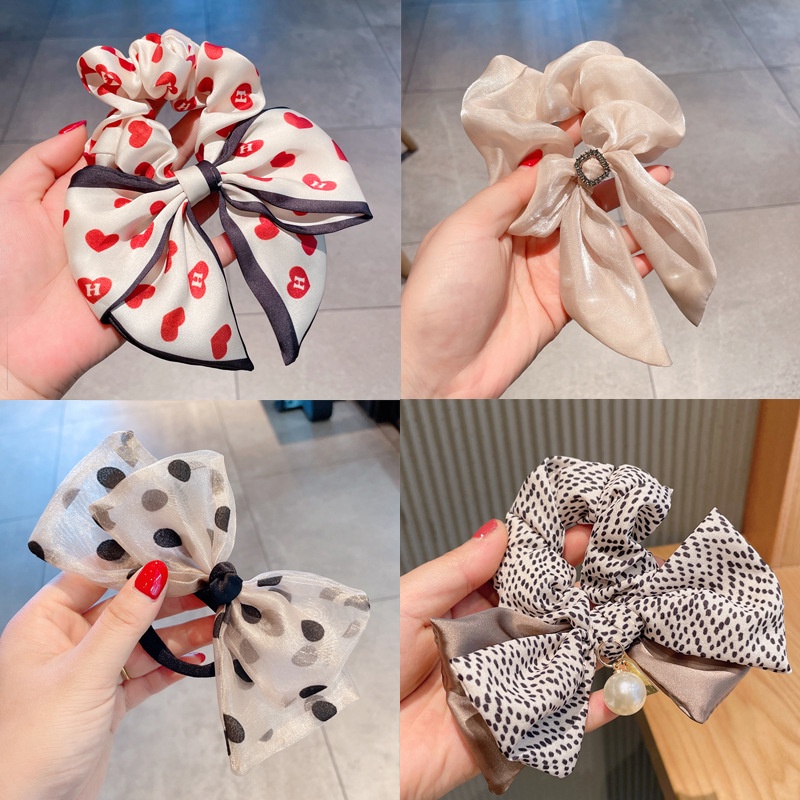 Dây Cột Tóc Cao Su Co Giãn Phối Dây Ruy Băng Thời Trang Hàn Quốc Cho Nữ