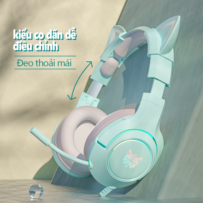 ONIKUMA K9 Tai nghe chơi game tai mèo màu xanh lá dễ thương có micro, cho máy tính, điện thoại PC PS5, PS4, Xbox.