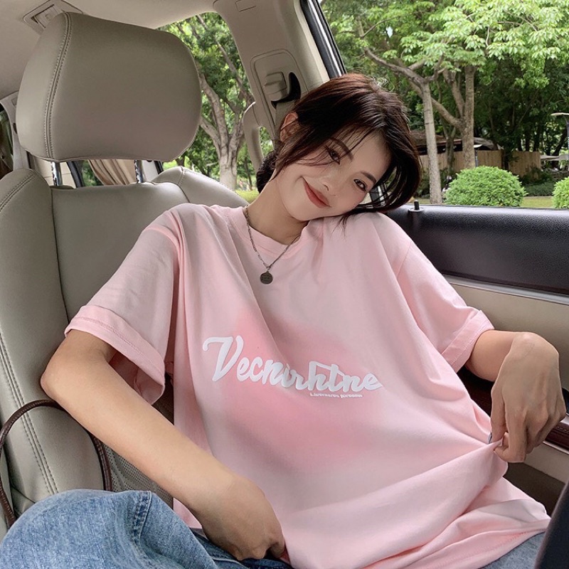 Áo phông nam nữ form rộng 2N Unisex thun cotton in Hồng pastel