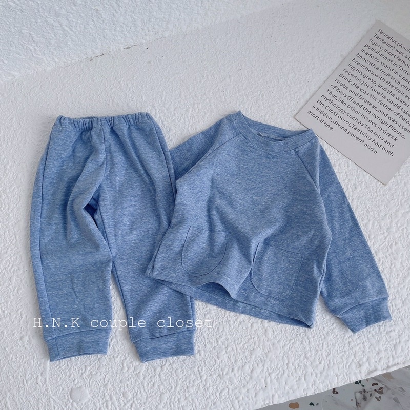 Đồ Bộ Dài Tay Bé Trai, Bé Gái 6-18kg Chất Cotton Nỉ Nhám Mỏng Có Túi Phối Quần Boom Rộng - AN.KID