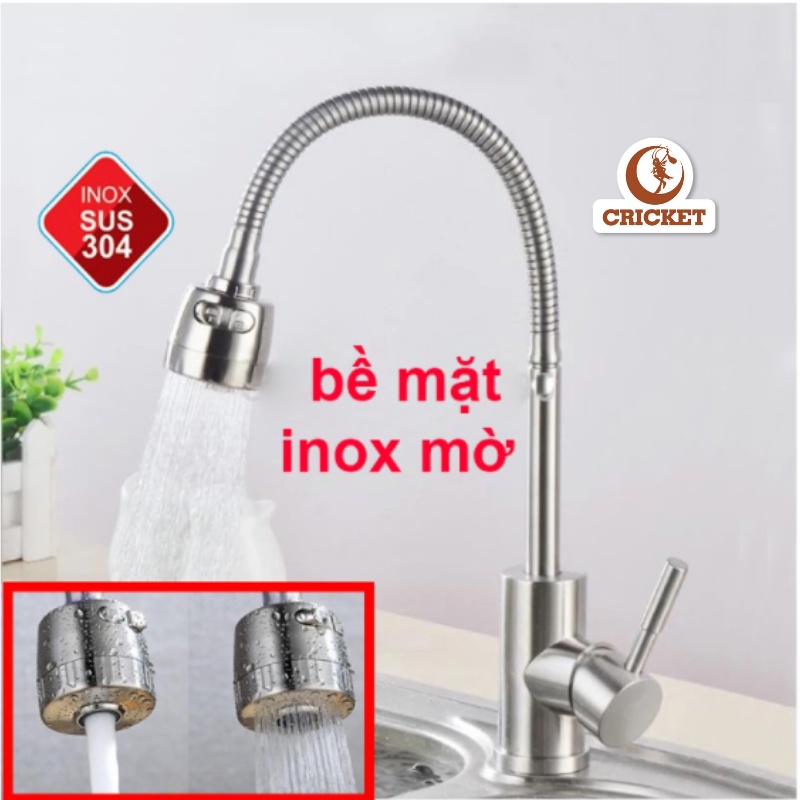 Vòi rửa chén NÓNG LẠNH (KB4166) bề mặt màu inox mờ cần lò xo dẻo uốn mềm 2 chế độ (INOX 304)