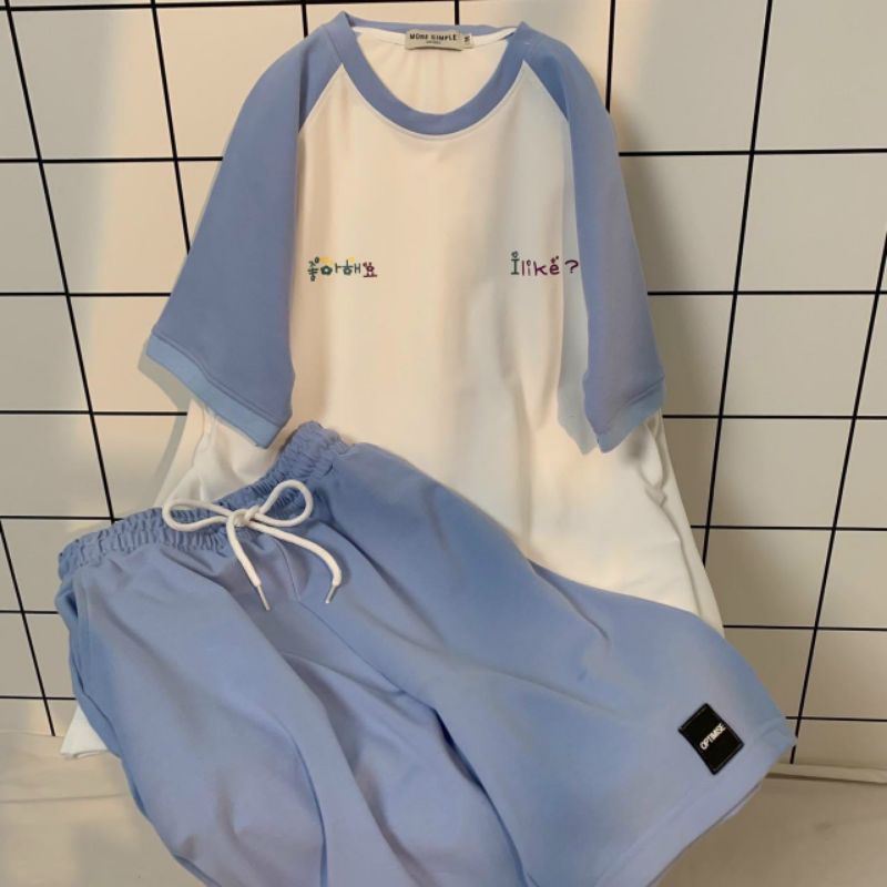 Bộ quần áo thể thao unisex nam nữ phối màu ở tay, chất thun cotton mặc hè siêu mát tặng kèm khẩu trang có video