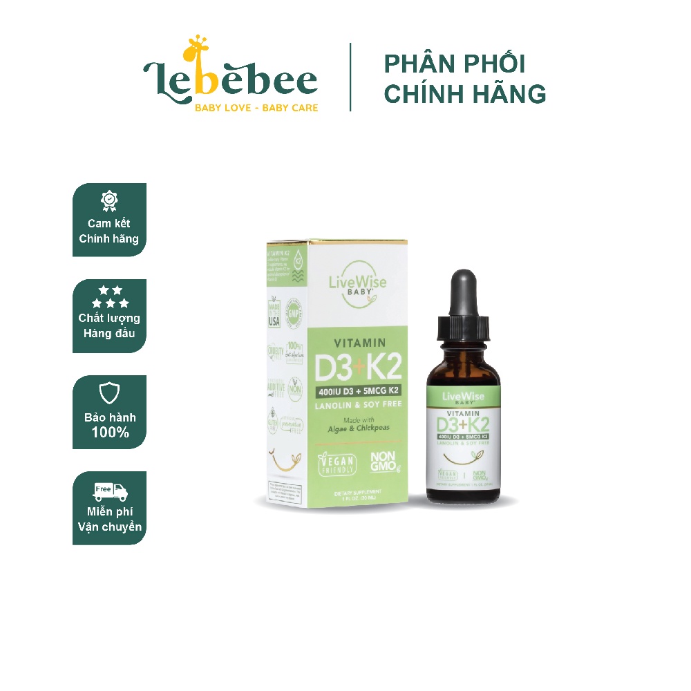 Vitamin D3K2 Organic LiveWise baby dạng giọt cho bé (30ml)