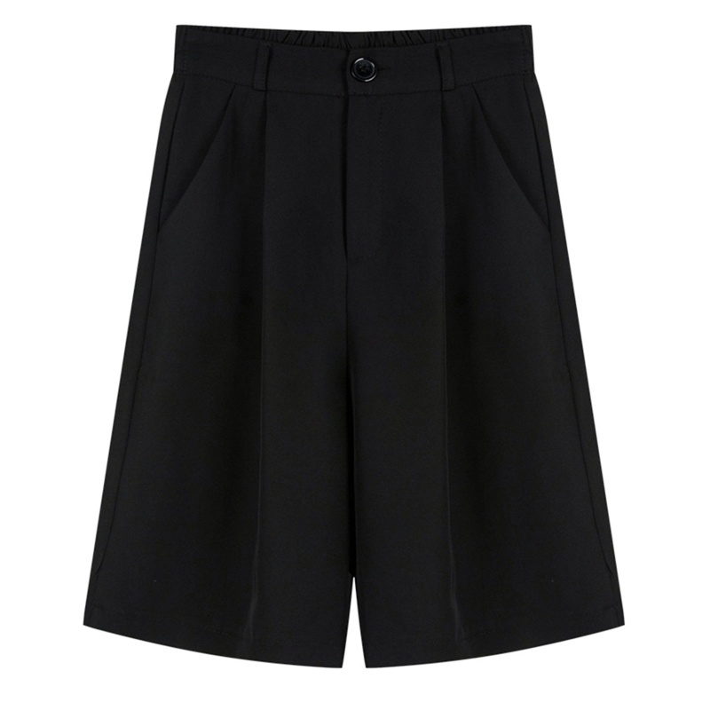 Quần ngắn ống rộng Lưng Cao Co Giãn Màu Sắc Trơn Phong Cách Hàn Quốc Cho Nữ