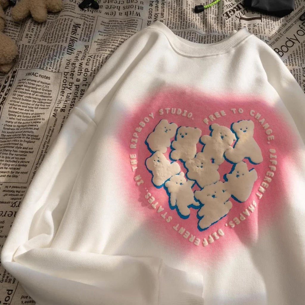 Áo sweater in hình gấu phong cách Nhật Bản cổ điển thời trang xuân thu 2021 mới năng động trẻ trung cho nữ