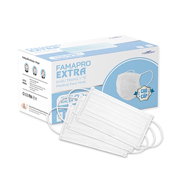 [Extra- COMBO 10- HỘP 50 CÁI] Khẩu trang y tế kháng khuẩn 4 lớp Famapro Extra (50 cái/ hộp)
