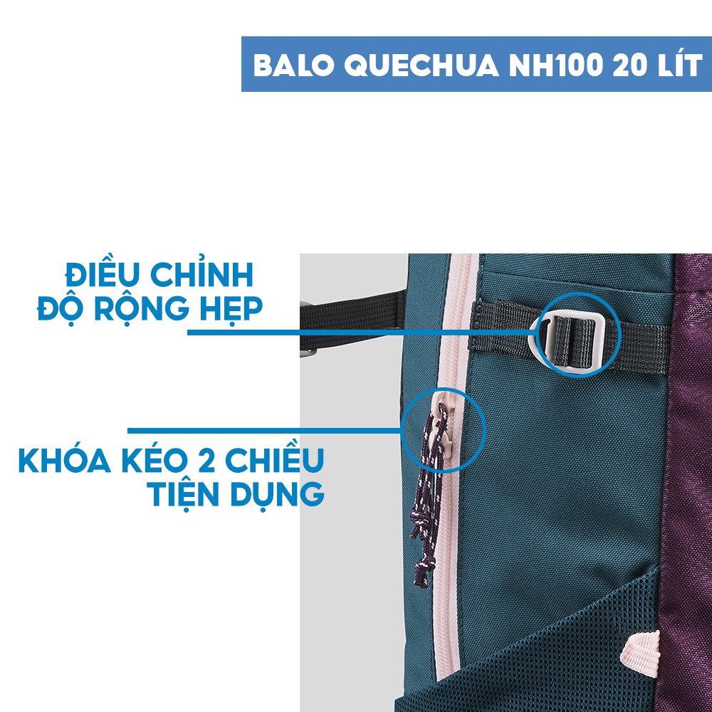 Balo Thể Thao Leo Núi, Dã Ngoại QUECHUA NH100 20 Lít Tiện Dụng - Tím Đậm