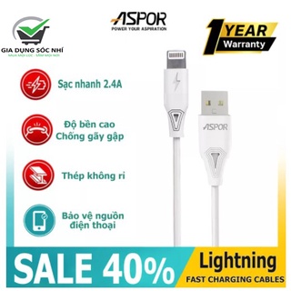 🔥lighting 2.4a🔥 dây cáp sạc aspor ac-06 lightning cho iphone, ipad sạc nhanh, chống gẫy gập - bảo hành 12 tháng