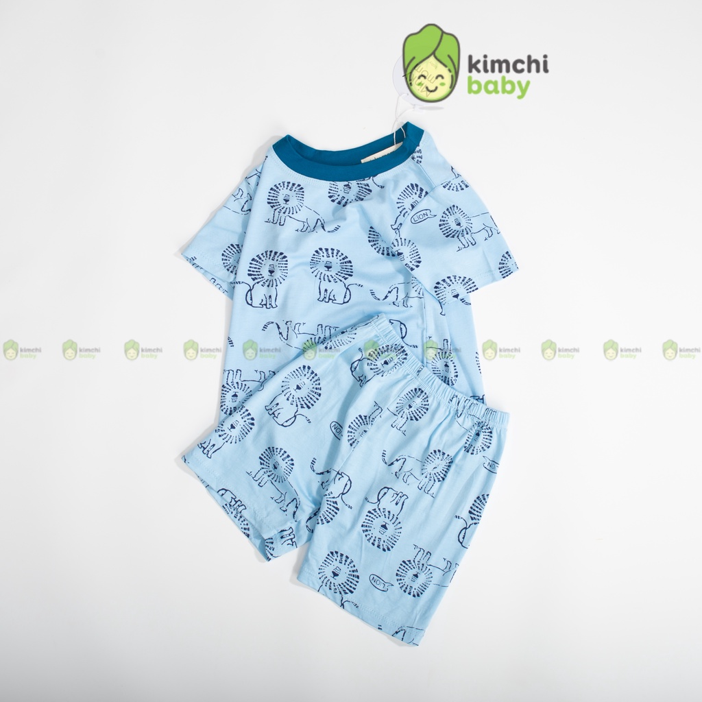 Đồ Bộ Bé Gái, Bé Trai Minky Mom Vải Thun Lạnh Sư Tử Xanh Cầu Vồng, Bộ Cộc Tay Mặc Nhà Cho Bé MKM2204