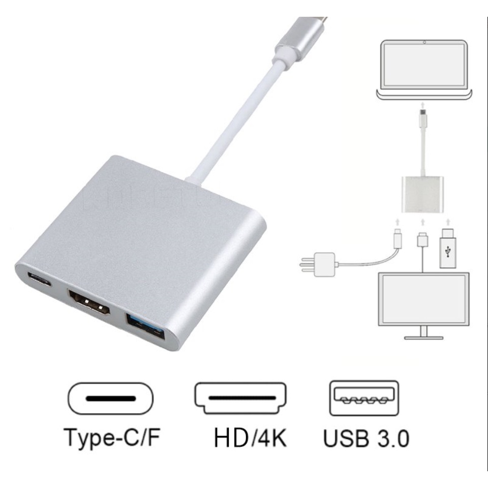 Cổng Sạc Đa Năng 3 Trong 1 Cổng USB 3.0 Type C Sang HDMI USB-C 4K Cho IOS Android