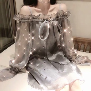 Đầm Trễ Vai Nơ Form Rộng