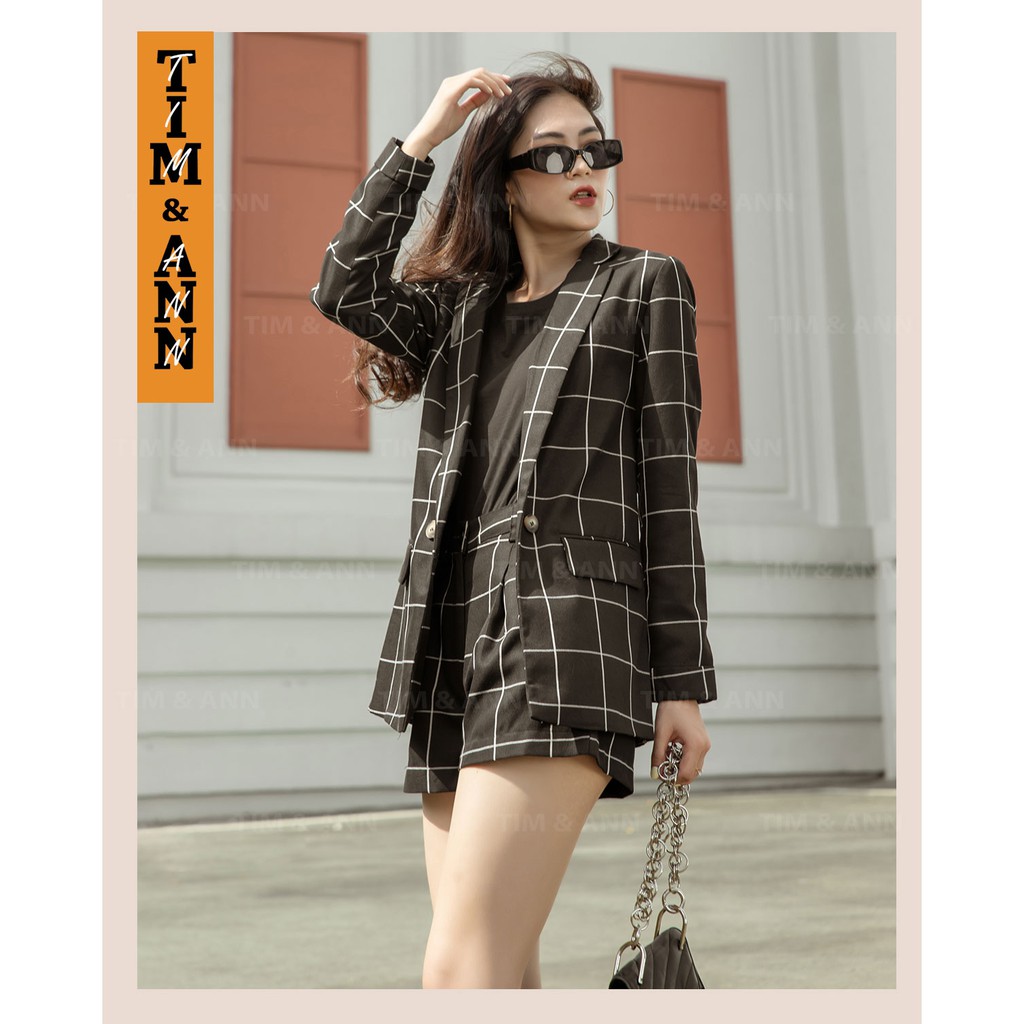Áo Blazer Nữ 2 Lớp Dáng Suông - Sọc Trắng Đen 0103BW - Thời Trang Nữ Tim & Ann
