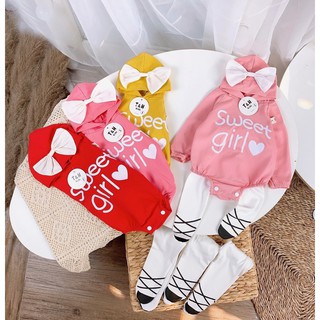 Body Hoodie dài tay cho bé Kèm quần tất Chất cotton co giãn Size 3-12kg Nâu Closet