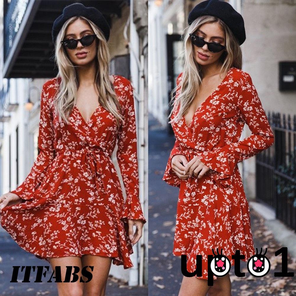 FREESHIP ĐƠN 99K_ Đầm dài tay in họa tiết hoa phong cách thanh lịch dành cho nữ | BigBuy360 - bigbuy360.vn