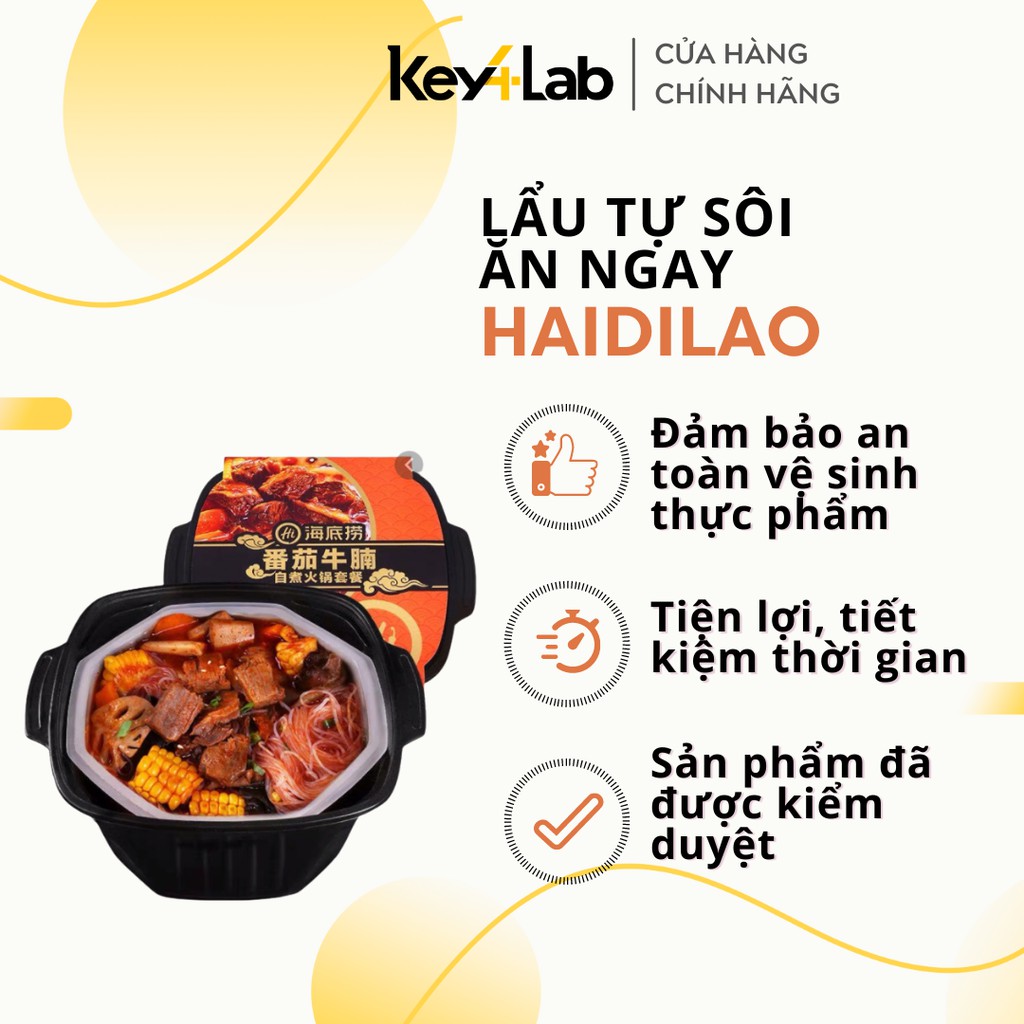 Lẩu tự sôi, tự hâm nóng Haidilao tiện lợi cho việc tự nấu, ăn ngay, tự chế biến thịt và rau củ trong lẩu Key4 Lab