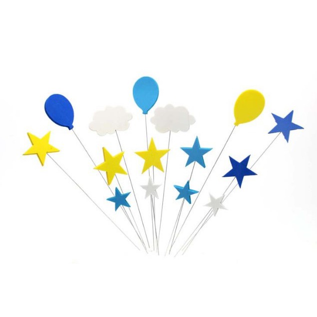 Set que cắm kim loại bóng đám mây xanh vàng