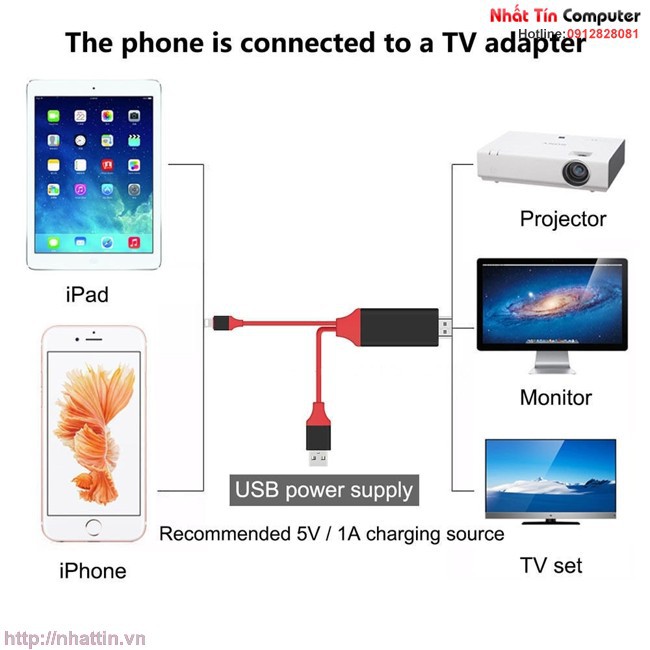 Cáp kết nối HDMI lên Tivi cho iphone 5,6,7,8, ipad 4,5,Mini dài 2m (lightning to HDTV Cable)