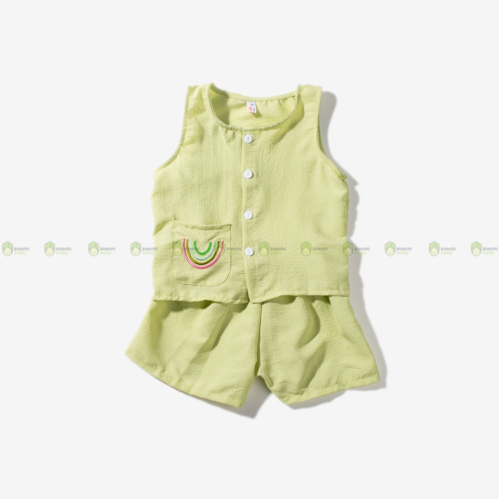 Set Bộ Sát Nách Cho Bé Vải Đũi Xốp Túi Trước Cầu Vồng, Bộ Đồ 3 Lỗ Cho Bé Mặc Đi Chơi CK16