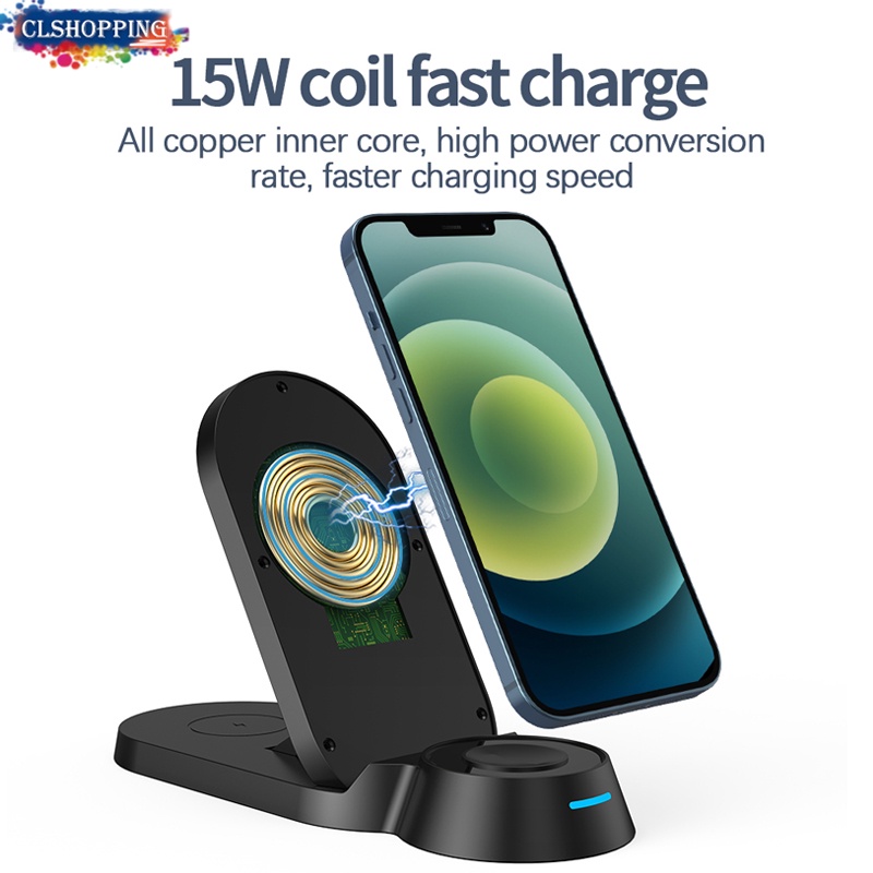 Đế Sạc Nhanh Không Dây 3 Trong 1 Cho Samsung S21 S20 Ultra Huawei iPhone 13 12 11 Pro Max Airpods iWatch