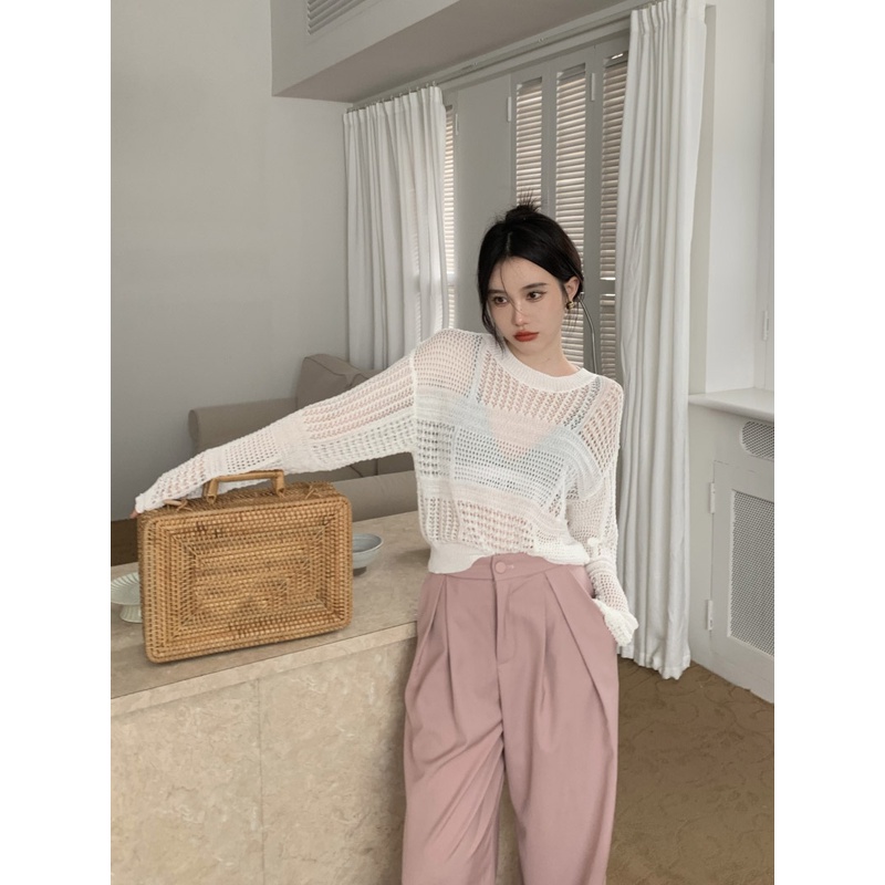 Porozi  Áo len dệt kim tay dài dáng ngắn phong cách thời trang Hàn Quốc dành cho nữ