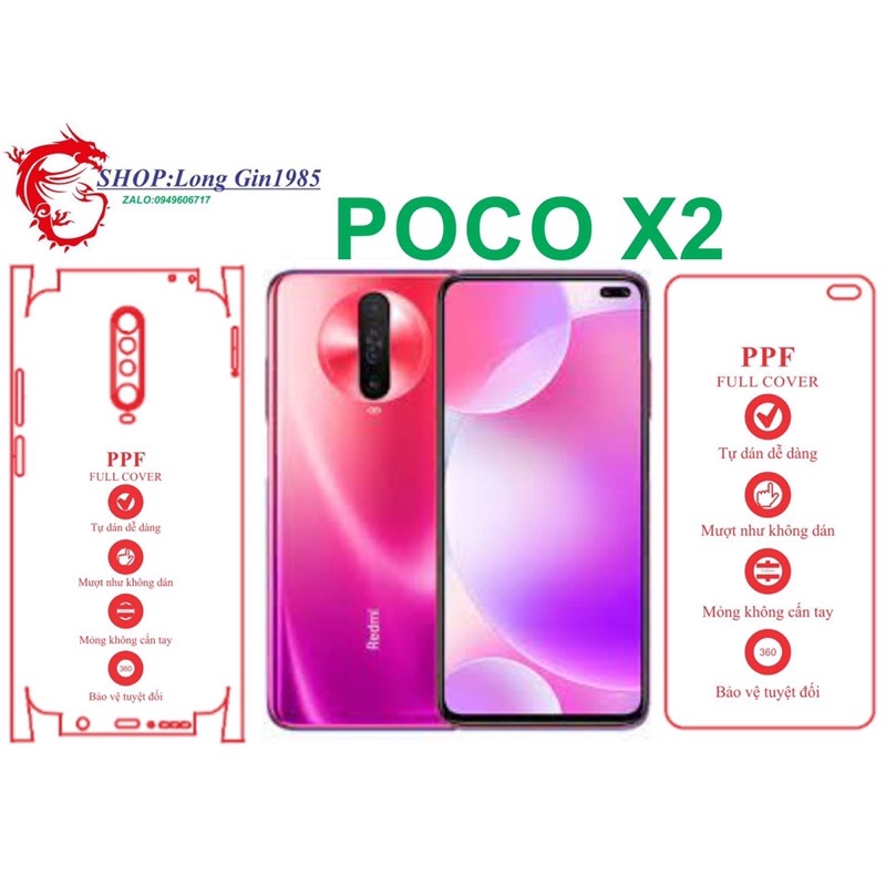 POCO X2 miếng dán trong Ppf mặt sau và mặt trước chống va đập chống trầy xước