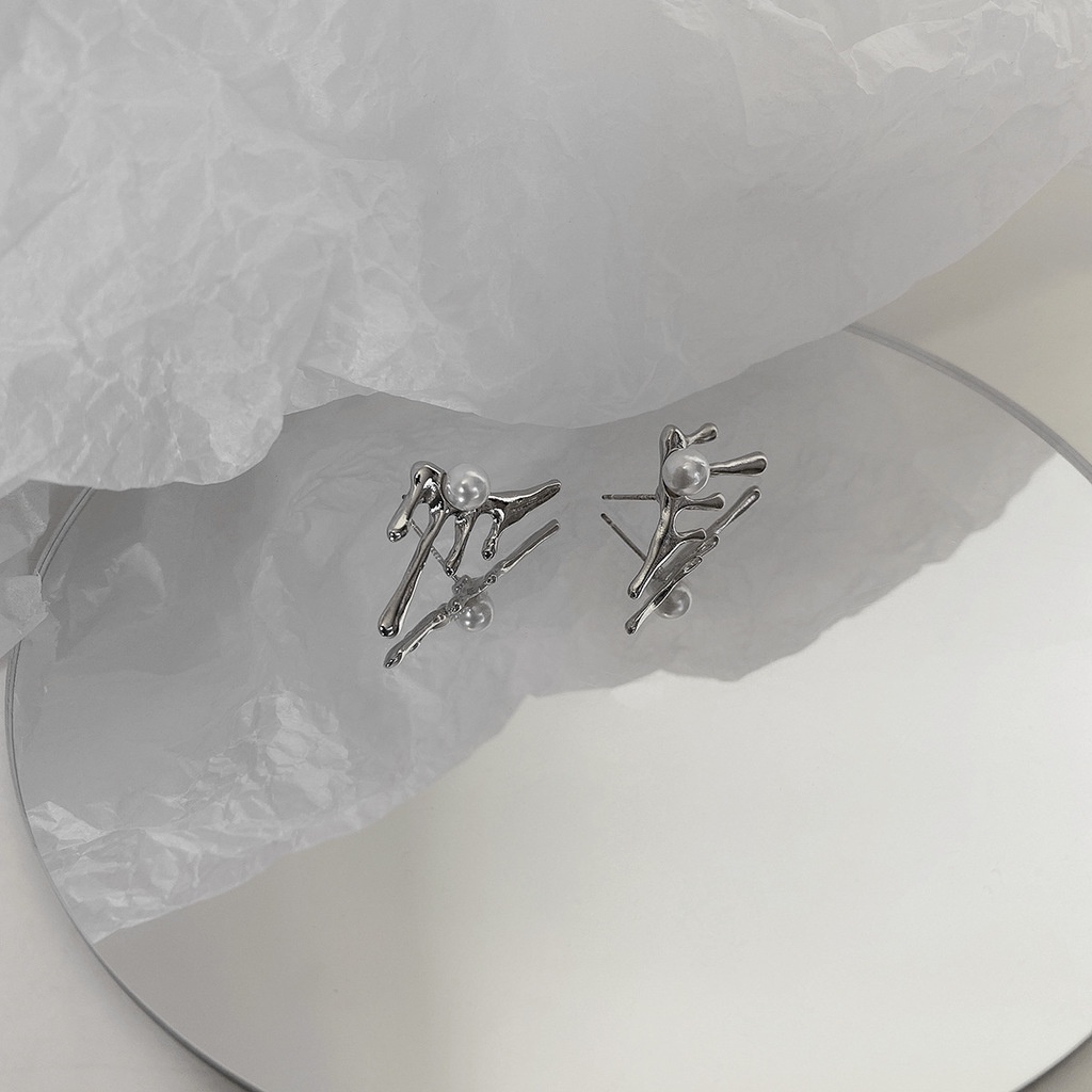 Khuyên Tai Hình Giọt Nước Đính Ngọc Trai Phong Cách hip hop Thời Trang