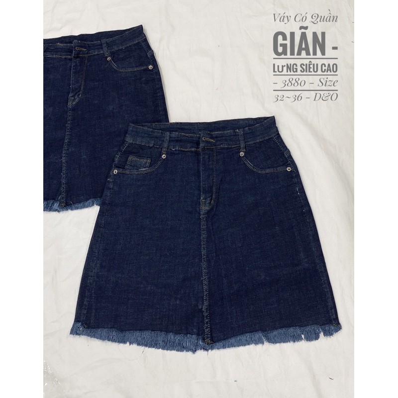 (Size Đại 32~36)Quần Váy Jean Bigsize Co Giãn Mạnh - Màu Xanh Đậm Tua Lai - LƯNG CAO