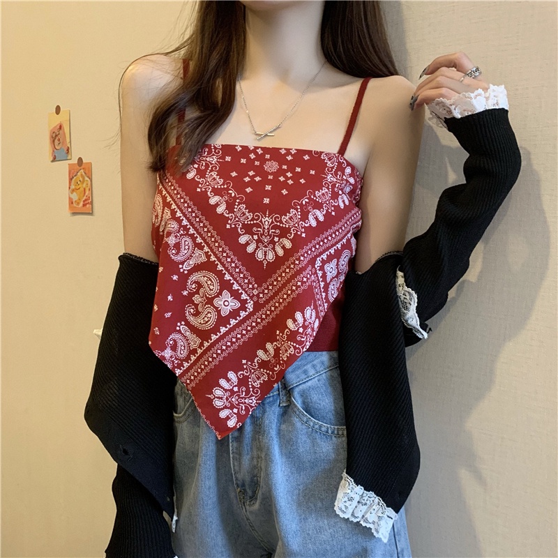 Áo Hai Dây Dáng Ngắn In Họa Tiết Thổ Cẩm Thời Trang Mùa Hè Quyến Rũ Cho Nữ