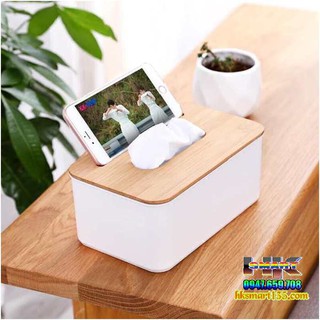 Hộp đựng giấy ăn vân gỗ nhựa trắng phong cách hàn quốc