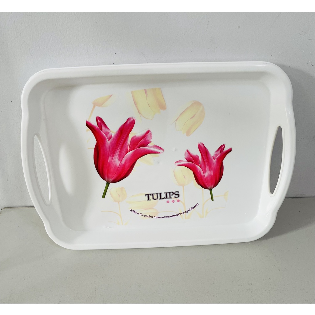 Khay Nhựa Hình Chữ Nhật Hoa TULIPS Có Tay Cầm TL5321 - Hàng Nhập Khẩu Thái Lan