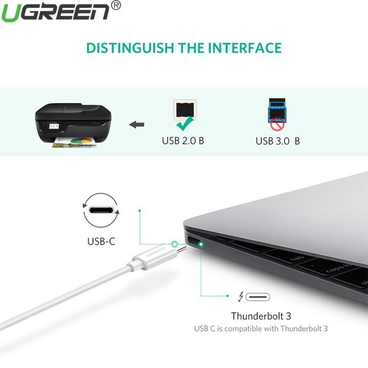 Cáp máy IN - USB Type C dài 1.5m - Chính Hãng Ugreen 40417