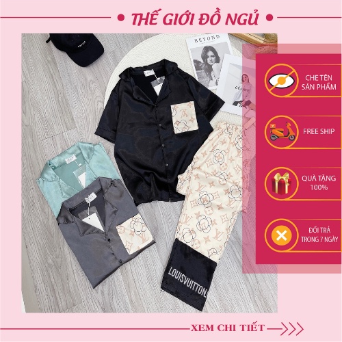Đồ bộ nữ LV cao cấp 💖FREESHIP💖 Set đồ LV chất liệu lụa nữ cộc tay quần dài dáng suông mặc nhà