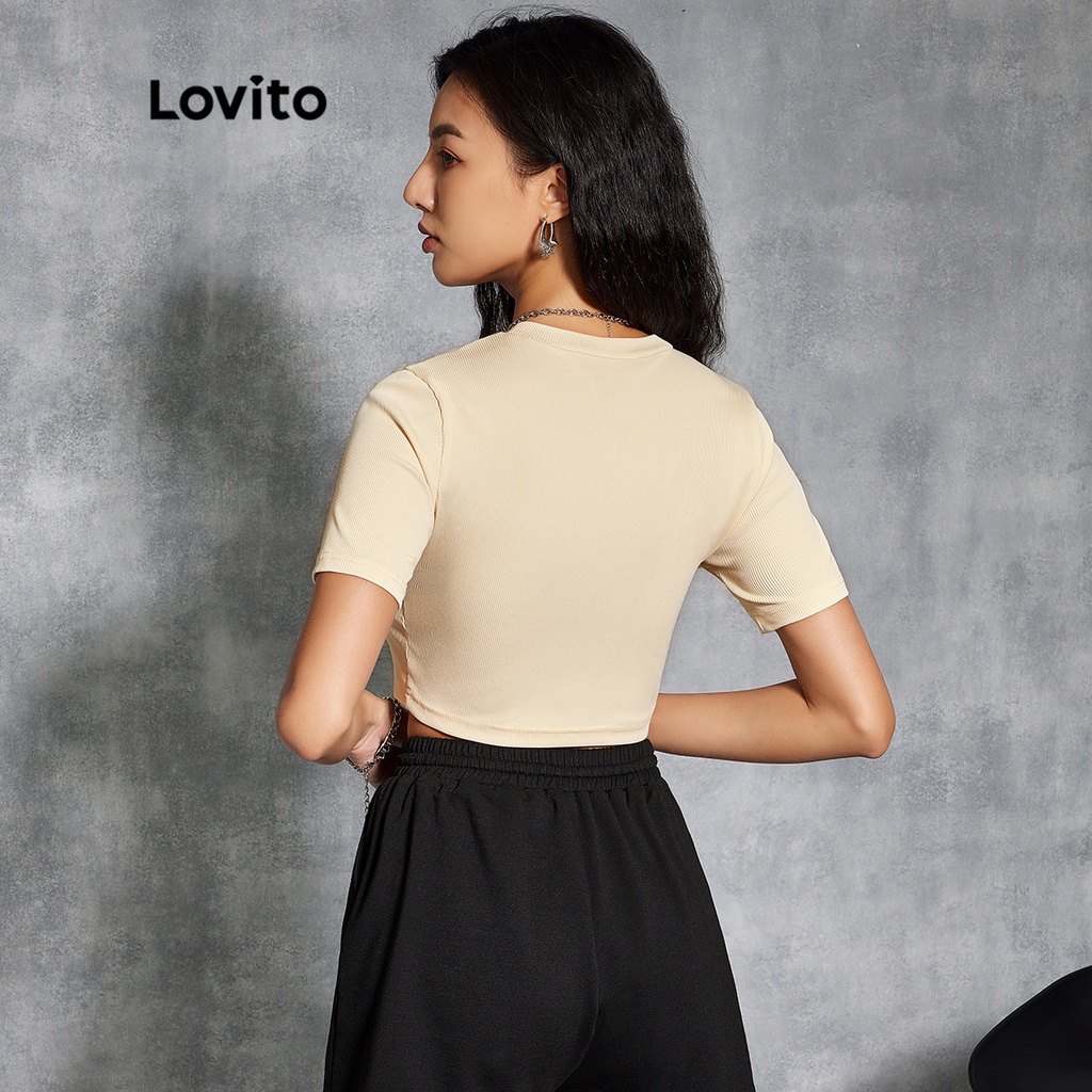 Lovito Áo Thun Crop Top In Chữ L20E013 (Màu Be)
