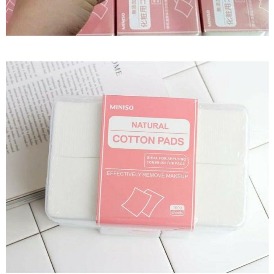 Bông Tẩy Trang Miniso Natural Cotton Pads 1000 miếng nội địa Nhật cotton mịn mềm siêu mỏng thấm hút tốt