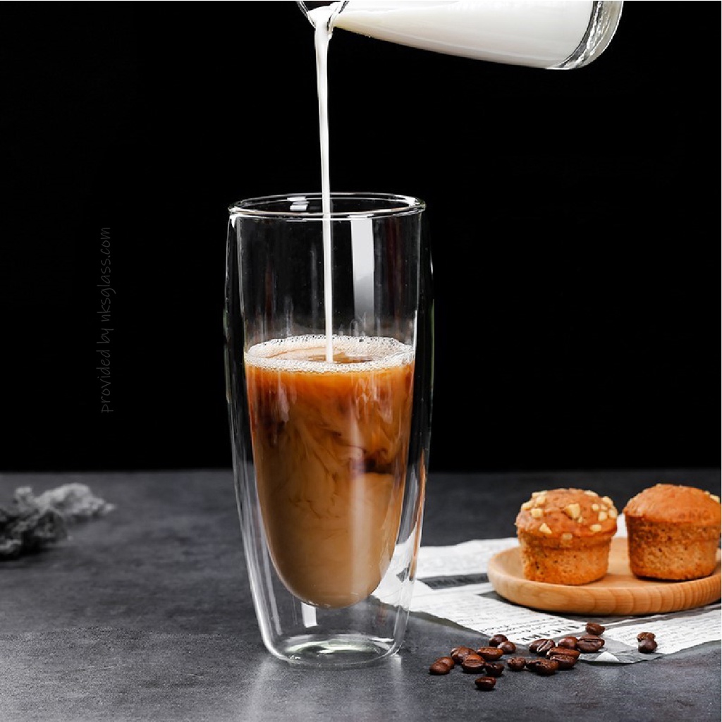Ly thủy tinh NKS.GL49 loại 2 lớp size 550ml chịu nhiệt, nksglass.vn