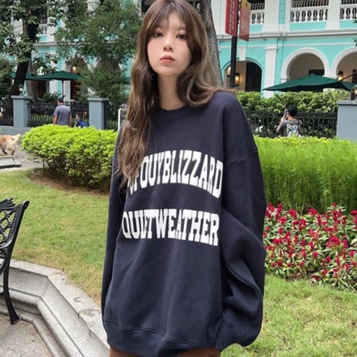 Áo Sweater Tay Dài Cổ Tròn In Chữ Đơn Giản Dễ Thương Phong Cách Hàn Quốc