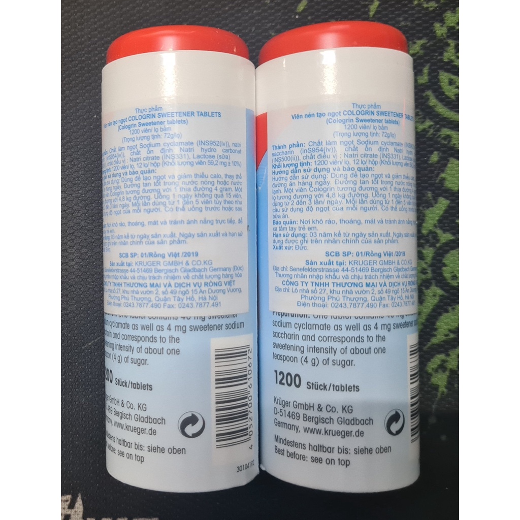 Đường ăn kiêng Cologrin (Lọ 1200 viên) của Đức - Dùng để tạo ngọt và giảm thiểu calo, thay thế đường ăn hàng ngày