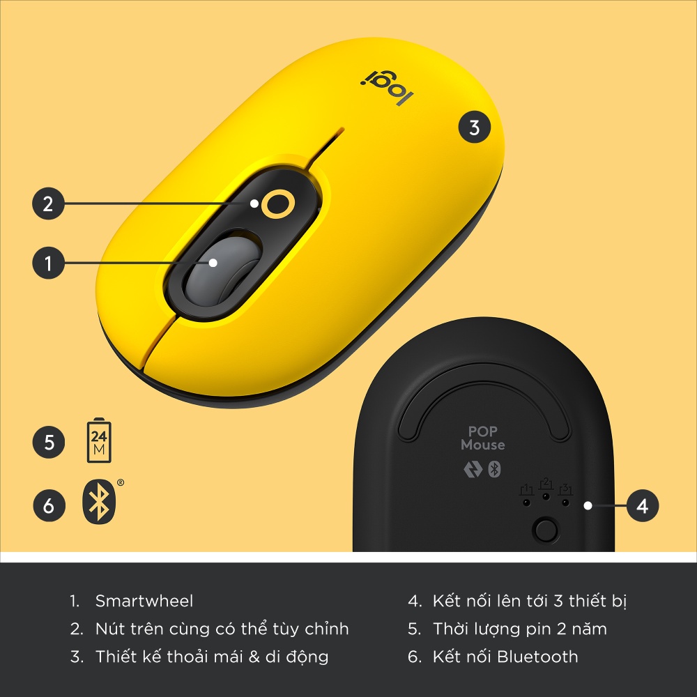 Combo chuột và phím cơ không dây Logitech POP KEYS&amp;MOUSE với phím emoji có thể điều chỉnh